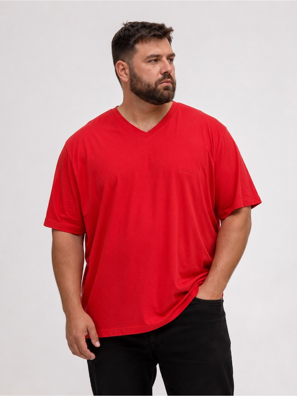 Boss Hugo Boss Men's V-Neck Short Sleeve T-Shirt - Red XXL 2XL